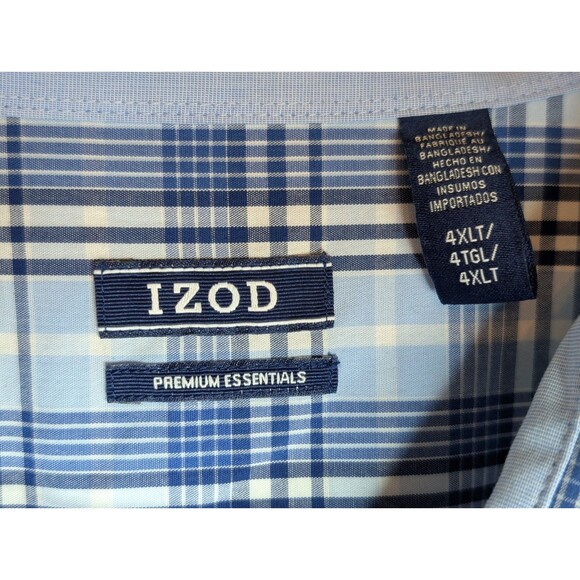 IZOD-Mens Long Sleeve Button Down Shirt-4XL XXXXL-Blue Plaid-Casual-100% Cotton - Picture 3 of 8
